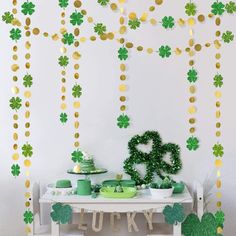 a st patrick's day party with green and gold decorations