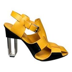 Hermes | Shoes | Hermes Calf Leather Yellow Mango Remix Sandal Shoes Eu 4 Heels | Poshmark Designer Yellow Leather Sandals, Luxury High Heel Yellow Sandals, Designer Yellow Open Heel Sandals, Hermes Sandals Yellow, Orange Hermes Sandals, Hermes Shoes, Calf Leather, Shoes Sandals, Mango