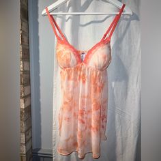 Nwt Womens Lingerie Babydoll Brand New Never Work Still Has Tags Attached! Orange / Pink Tie Dye! Size : Small Tropical 2000s, Girly Core, Pink Babydoll, Lingerie Babydoll, Womens Lingerie, Future Wardrobe, Lingerie Tops, Original Characters, Cute Pajamas