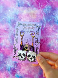 Halloween Skull Print Earrings, Halloween Skull Print Earrings Gift, Purple Earrings As Halloween Gift, Purple Earrings For Halloween Gift, Candle Earrings, Witchy Earrings, Spooky Earrings, Skeleton Earrings, Skull Candle