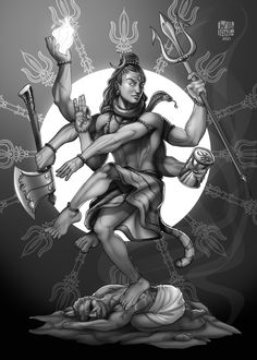 the hindu god is depicted in this black and white drawing