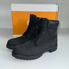 Brand New Color: Black Nubuck Black Moc Toe Work Boots With Rubber Sole, Black Waterproof Boots With Reinforced Moc Toe, Casual Black Waterproof Boots With Reinforced Toe, Black Casual Moc Toe Work Boots, Casual Black Moc Toe Work Boots, Black Moc Toe Boots For Streetwear, Classic Black Boots With Cushioned Footbed, Classic Black Lace-up Waterproof Boots, Black Waterproof Boots With Reinforced Plain Toe