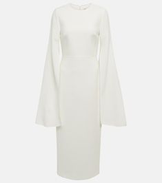 Bridal Zimara crêpe midi dress in white - Roksanda | Mytheresa Crepe Midi Dress, International Clothing, Spring Knits, Midi Dress Style, Spring Bags, Extra Long Sleeves, White Outfit, Dress Inspo, White Midi Dress