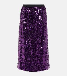 Sequined Midi Skirt in Purple - Plan C | Mytheresa Party Season Midi-length Skirt, Chic Sequined Midi Skirt, Glamorous Sequined Midi Skirt, Sequin Midi Skirt For Night Out, Knee-length Sequined Skirt For Night Out, Chic Knee-length Sequined Skirt, Purple Pencil Skirt For Party, Purple Party Pencil Skirt, Evening Sequin Midi Skirt