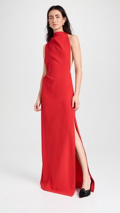 Proenza Schouler Faye Backless Dress In Matte Viscose Crepe | Shopbop High Neck Dress With Back Opening For Cocktail, High Neck Cocktail Dress With Back Opening, Sleeveless Halter Dress With Side Slits For Night Out, Evening Sleeveless Dress With Split Design, Cocktail Maxi Dress With Side Slits And Halter Neck, Sleeveless Dress With Split Design For Cocktail, Sleeveless Maxi Dress With Cutout Back For Gala, Evening Sleeveless Dress With Side Slits, Stretch Sleeveless High Neck Dress For Evening