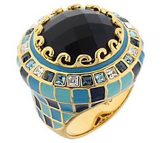 Strike a playful yet posh tone when you slip on this goldtone checkerboard cocktail ring. From Lauren G Adams. Champagne Color, Ring Size Guide, White Enamel, Shades Of Black, High Jewelry, Cocktail Ring, Cocktail Rings, Shades Of Blue, Fashion Rings