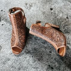 Western Tooled Heels - Etsy Western Brown Heels With Stacked Heel, Brown Western Snip Toe Heels, Western Brown Closed Toe Heels, Brown Western Heels With Snip Toe, Western Style Brown Closed Toe Heels, Western Heels With Stacked Heel And Almond Toe, Western Almond Toe Heels With Stacked Heel, Western High Heels With Stacked Heel, Western Style High Heels With Stacked Heel