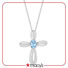 in stock Light Blue Cubic Zirconia Jewelry, Light Blue Round Cubic Zirconia Jewelry, Macy's Blue Jewelry With Diamond Accents, Macy's Blue Diamond Accented Jewelry, Macy's Blue Diamond Accent Jewelry, Macy's Blue Fine Jewelry, Blue Cross Jewelry For Anniversary, Light Blue Jewelry With Diamond Accents, Elegant Blue Cross Jewelry