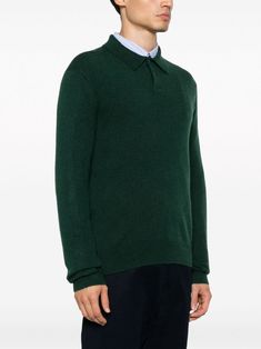 Find RALPH LAUREN Long-sleeved Cashmere Polo Shirt on Editorialist. forest green cashmere knitted construction polo collar front button placket long sleeves ribbed cuffs and hem straight hem Green Shirt Men, Cashmere Polo, Green Long Sleeve Shirt, Polo Shirt White, Lauren Green, Polo Sweater, Long Sleeve Polo Shirt, Beige Sweater, Green Shirt