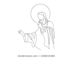 an image of jesus holding his hand out to the side, in continuous line art