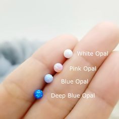 📌 Piercing jewelry length, thickness or piercing type options can vary depending on your morphology or the way your piercing has been done, so please make sure the length & sizes 📌 ※ This listing is for ONE piece, NOT a pair ※ ⚡️ Item Details  - 1 Piece - Thickness: 16 Gauge (1.2mm) - Bar Length: 6mm - Opal Size:  4mm - Opal Color : White, Blue, Pink, Deep Blue - Material: 316L Surgical Steel, Opal Color - Externally Threaded - For: Cartilage, Helix, Conch - Ball Back (4mm Ball) ⚡️ Shipping In Tragus Helix Piercing, Candy Balls, Earring Cartilage, Piercing Cartilage, Types Of Piercings, Surgical Steel Earrings, Information Processing, Conch Piercing, Opal Color