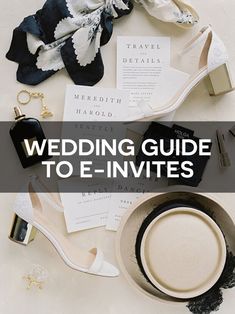 the wedding guide to e - invies is laid out on top of a table