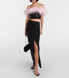 Sequined ruched maxi skirt in black - Self Portrait | Mytheresa Chic Elastane Skirt For Party, Chic Party Maxi Skirt With Ruched Details, Ruched Midi Party Skirt, Chic Ruched Maxi Skirt For Evening, Chic Ruched Maxi Skirt For Party, Ruched Long Evening Skirt, Evening Ruched Long Skirt, Chic Ruched Maxi Skirt, Chic Ruched Maxi Length Skirt