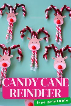 some candy cane reindeers are sitting on top of each other with the words candy cane reindeer