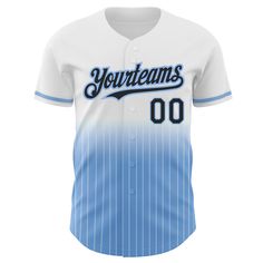 Custom White Pinstripe Black-Light Blue Authentic Fade Fashion Baseball Jersey Baseball Jersey Men, Logo Wear, St. Patricks Day, Blue Football, Orange Texas, Fashion White, Alpha Kappa Alpha, Number 3, Baseball Shirts