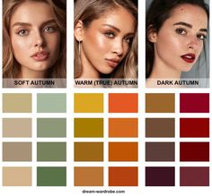 Color Seasons Palette, Deep Autumn Color Palette Makeup, Colour Season Analysis, Dark Autumn Color Palette Outfit, Autumn Seasonal Color Analysis, Warm Autumn Hair Color, Dark Autumn Hair Color, Autumn Color Analysis, Personal Color Palette