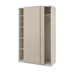 an open cabinet with two shelves on each side