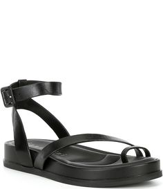 From Gianni Bini&#x2C; the Grayson Leather Footbed Platform Toe Loop Strappy Sandals feature:Leather upperAnkle strap with buckle closureSynthetic liningPadded 6mm memory foam pillow sockRubber outsoleApprox. 0.98" platform heightApprox. 1.37" heel heightImported. Black Strappy Sandals Outfit, Strappy Sandals Outfit, Toe Loop Sandals, Black Strappy Sandals, Foam Pillow, Leather Gladiator Sandals, Sandals Outfit, Sandal Platform, Memory Foam Pillow