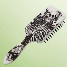 This Unique Piece Is A Wonderful Addition To Your Wardrobe And Your Style; Sure To Get Lots Of Compliments! Great For Halloween Or Anytime! Gsun3850x0019yk Goth Cottagecore, Goth Accessories, Detangling Hair, Detangling Hair Brush, Skeleton Print, Skull Design, Black White Fashion, Hair Brush, Hair Tools