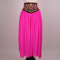 Unique!!!! South American Embroidered Hot Pink Chiffon Skirt.... Rare To Find.... This Is Perfect For A Beach Get-Together Or A Romantic Hide-Away... Size: Fits A Small/Medium. Please See Measurements Waist- 14 Inches Across (Stretches To 17 Inches) Length- 39 Inches This A Skirt For A Women Who Wants Something Exotic, Rare, And With Detailed-Workmanship. Condition: Excellent Condition. New Without Tags Material: Polyester/Elastane. No Closures. Double Layer Chiffon (Minimally Sheer) Please Ask Pink Fitted Maxi Skirt, Fitted Pink Skirt For Festival, Pink Embroidered Skirt For Parties, Embroidered Pink Skirt For Party, Embroidered Pink Skirt For Summer, Fitted Pink Embroidered Skirt, Embroidered Pink Summer Skirt, Summer Embroidered Pink Skirt, Pink Bollywood Style Dress For Festival