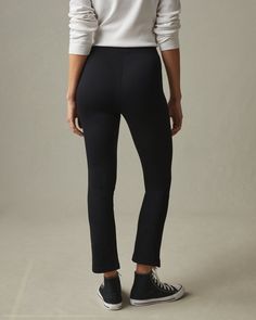 No-BS High-Rise Kick Flare Pant - Super Black Stretch Elastane Trousers, Casual Stretch Yoga Pants With Pull-on Style, Fitted Casual Ankle-length Pants, Fitted Ankle-length Casual Pants, Versatile Stretch Sweatpants For Work, Fitted Straight Leg Pull-on Sweatpants, Versatile Elastane Yoga Pants For Work, Stretch Straight Sweatpants With Pull-on Style, Versatile Pull-on Bottoms With 4-way Stretch