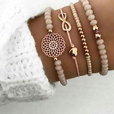 Bracelets With Beads, Pinterest Jewelry, Accesories Jewelry, Bow Bracelet, Bohemian Bracelets, Jewelry Model, Diy Schmuck, Set For Women, Adjustable Bracelet