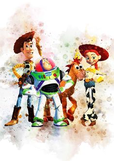 the toy story characters are standing next to each other