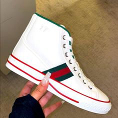 Rare. Classic White High-top Custom Gucci Sneakers, Gucci High-top Sneakers With Branded Heel, Gucci High-top Sneakers With Branded Heel Counter, Gucci High-top Sneakers With Branded Heel And Round Toe, Gucci Casual High-top Sneakers With Branded Heel Counter, Casual Gucci High-top Sneakers With Branded Heel, Casual Gucci High-top Sneakers With Branded Heel Counter, Gucci High Top, Gucci High Top Sneakers