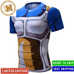 Dragon Ball Z Vegeta Saiyan Armor All Over Print Workout Unisex T-Shirt Fitted Sports T-shirt With Graphic Print, Character Print Tops For Summer Sports, Stretch Short Sleeve T-shirt With Sublimation Print, Summer Sporty T-shirt With Character Print, Stretch Crew Neck Top With Character Print, Stretch Crew Neck T-shirt With Sublimation Print, Sporty T-shirt With Cartoon Print For Sports, Fitted Short Sleeve Shirt With Graphic Design, Sporty Multicolor Tops With Character Print