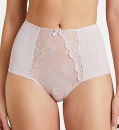 Retro-inspired beauty and a bit of silhouette-smoothing stretch give this high rise panty everything you need in everyday wear. Made of polyamide, polyester, elastane and cotton. Elastic at waist keeps fit in place. Lustrous satin bow adds a feminine touch. Sheer, super-soft tulle center front features floral embroidery and matching lace overlays at sides. Top of back has sheer, triangle mesh panel with matching embroidery. Center back seam gives close fit. Back leg openings for folded edges for Elegant Solid Bottoms With Contoured Waistband, Elegant Full Coverage Shapewear With Contoured Waistband, Elegant Shapewear With Wide Waistband, Elegant Shapewear With Contoured Waistband, Elegant Solid Shapewear With Contoured Waistband, Elegant Seamless Fitted Bottoms, Elegant Fitted Seamless Bottoms, Elegant Smoothing Full Coverage Bottoms, Elegant Shapewear With Moderate Back Coverage