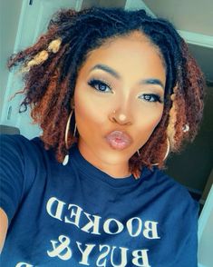 Short Fluffy Locs, How To Do Locs On Natural Hair, Starter Locs Color, Loc Styles Medium Length, Starter Locs On Short Hair, Short Dreadlocks Styles Locs, Locs With Highlights, Medium Size Locs Black Women, Really Short Locs