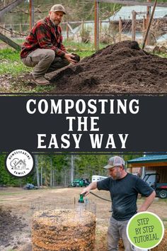 the cover of composting the easy way, with an image of a man working in