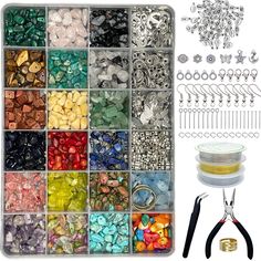 PRICES MAY VARY. [All-in-one Jewelry Making Kit] The jewelry making kit includes about 1200 PCS chips gemstone beads of 20 assorted colors, 170 PCS silver cute pendants (7 Kind of Shape) , 50 x Earring Hooks, 50 x T-Head Pins, 50 x 9-Head Pins, 10 x Lobster Clasps, 50 x Silver Jump Rings, 3 x Jewelry Wire(Clear/Silver/Gold) and 1 x Tweezers, 1 x Jump Ring Opener Tool, 1 x Flat Nose Pliers, packed in a 24 grids box, it's a perfect bracelet making kit for adults, girls [Colorful Gemstone Beads]: T Crystal Beads Jewelry, Fabric Cuff Bracelet, Bracelet Making Kit, Crystal Bead Jewelry, Jewelry Making Kits, Jewelry Pliers, Jewelry Making Kit, Jewelry Amazon, Bead Kits