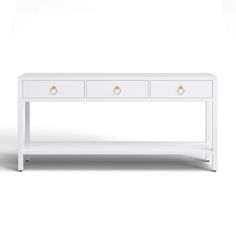 a white table with two drawers on it