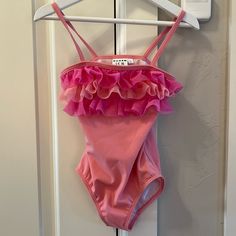 New, Never Worn. Tags No Longer Attached. Ruffle Swimsuit, Pink Ruffle, Kids Swimming, Kids Shop, One Piece, Tags, Pink, Color