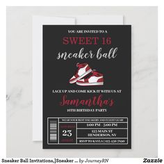 Sweet 16 Sneaker Ball, Ball Sweet 16, Sweet 16 Shoes, Boy 16th Birthday, Sneaker Ball, Sweet 16 Themes, Ball Birthday Parties, Sweet Sixteen Invitations, Ball Birthday