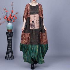 Comfortable, One of Kind. Maxi Dresses online shop,|Elegant|100% Rayon|Ankle-Length|Ninth Sleeve|Round Neck|Patchwork|Printed|Coffee|One Size|Spring/Fall|Hand Wash Casual Brown Patchwork Dress, Multicolor Patchwork Maxi Dress For Fall, Fall Multicolor Patchwork Maxi Dress, Green Patchwork Maxi Dress, Long Patchwork Dress For Fall, Long Bohemian Patchwork Dress, Brown Cotton Patchwork Dress, Casual Long Dress With Patchwork, Casual Long Patchwork Dress