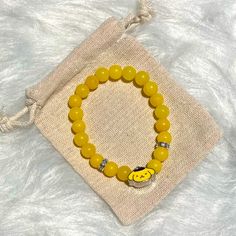 Brand New Handmade Pompompurin Yellow Jade Bracelet Standard Size 7 Inches Plus Stretch 7-8mm Semi-Precious Stones / Beads Silver Plated Crystal Spacers Fashion Character Charm Yellow Jade - Loyalty, Family & Friendship Comes From A Smoke Free And Pet Free Home In California. Bundle & Save! Cute Yellow Beaded Bracelets For Gift, Yellow Beaded Bracelets With Smiley Face For Gifts, Yellow Smiley Face Beaded Bracelets For Gifts, Casual Yellow Round Beaded Bracelets, Casual Yellow Beaded Bracelets, Pompompurin Bracelet, Pompompurin Jewelry, Puffy Heart Necklace, Fashion Character