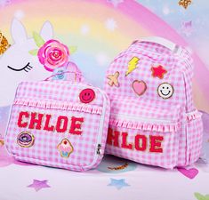 Personalized Plaid  Backpack and Lunch box, Back to school, Custom back pack with letters name, Custom name lunch box, Personalized gift-pla ✨ Introducing our Custom Plaid Backpack with matching lunch box customized with Chenille Patches by your choice!  ✨ This personalized backpack is perfect for kids who want to stand out and express their unique style. Made from durable fabric, it is ideal for school, daycare, or any adventure. The Backpack features a roomy main compartment, a front zipper po Rectangular Pink Lunch Bag For School, Pink Rectangular School Lunch Bag, Rectangular Pink School Lunch Bag, Cute Pink Lunch Bag For Back To School, Playful Pink Lunch Bag For Back To School, Cute Pink Lunch Box For Back To School, Pink Backpack Lunch Bag For School, Pink Lunch Bag For End Of School Year, Pink School Lunch Bag For End Of School Year