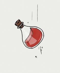 a drawing of a wine bottle with a cork on it's top and the bottom half filled with red liquid