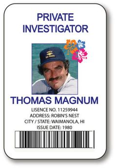 the id card for thomas magnaum is shown in blue and white with an image of him