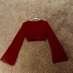 Cropped Sweater, Never Worn Cherry Red Sweater, Red Long Sleeve Cropped Sweater, Casual Red Cropped Long Sleeve Sweater, Red Cropped Tops For Winter, Trendy Red Long Sleeve Cropped Sweater, Red Long Sleeve Crop Top For Fall, Red Fitted Crop Top For Winter, Fitted Red Crop Top For Winter, Casual Red Crop Top For Fall