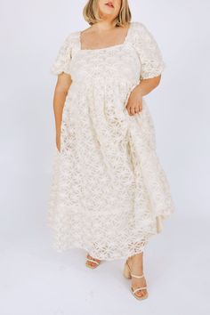 EXCLUSIVE - Whispers Of Love Dress Lace Overlay, Embroidered Lace, Empire Waist, Puff Sleeves, A Dream, Fall In Love, Smocking, Dress Length, Puff Sleeve