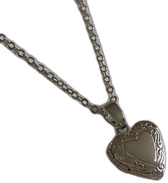 Heart-shaped Engraved Metal Charm Necklaces, Silver Heart Locket Necklace With Charms, Metal Heart Pendant Locket Charm Necklace, Silver Heart Locket Necklace With Adjustable Chain, Silver Heart-shaped Locket Necklace With Adjustable Chain, Nickel-free Heart Locket Necklace, Nickel-free Metal Heart Pendant Locket Necklace, Silver Heart Locket, Heart Locket Necklace