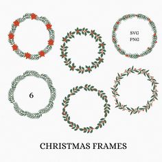 christmas frames with holly wreaths and red berries