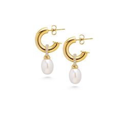 Elevate your elegance with Nialaya's Chunky Pearl Hoops. These stunning earrings blend classic sophistication with modern flair, featuring lustrous pearls set in bold, chunky hoops. Perfect for both casual and formal occasions, they add a touch of timeless beauty to any outfit. Whether you're dressing up for a night out or adding a bit of glamour to your everyday look, these chunky pearl hoops are the perfect accessory to make a statement with effortless style.  Please note that all Nialaya piec Gold Stainless Steel Earrings, Chunky Pearls, Color Earrings, June Birthstone Jewelry, Body Lotions, Steel Earrings, Hair Spray, Pearl Hoop Earrings, Pearl Jewellery Earrings