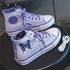 Casual Reflective Patchwork Purple Butterfly embroidery Hip Hop Sneakers Shoes Women - Sparkling Evy Boty Converse, Hip Hop Sneakers, Butterfly Shoes, Purple Canvas, Purple Sneakers, Butterfly Embroidery