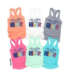 Life is Better at the River! The perfect tank top for you and all your friends for a full day of boating on the river. Sunday Funday at it's best!Design is printed on our super soft Next Level Ideal Racerback Tank Tops. Designs are printed using Eco-Friendly, Water based Inks that are printed directly into the fabric.________________________________________________Every tee is handmade to order with love.Printed on our Next Level Ideal Racerback Tank Tops. We do advise sizing up as these can run Sporty Multicolor Racerback Top, Multicolor Stretch Racerback Tops, Multicolor Sleeveless Gym Tops, Fun Stretch Sleeveless Tops, Fun Sleeveless Stretch Tops, Fun Sleeveless Top With Letter Print, Fun Graphic Print Tank Top, Float Trip Shirts, River Floating