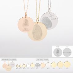 Capture the essence of your loved one with our Personalized Your Fingerprint Necklace in 14K Solid Gold. This unique piece features a 2-sided engraved disc pendant, showcasing their exact fingerprint.  Customizable with their name and date, it becomes a cherished keepsake. Crafted with precision and available in yellow, rose, or white gold, this Fingerprint Jewelry is a heartfelt memorial gift or a token of love for mom, grandma, or a best friend. It's a perfect Wedding Gift or a meaningful Chri Minimalist Etched Jewelry For Keepsake, Elegant Laser Engraved Necklaces For Keepsake, Meaningful Christmas Gifts, Fingerprint Necklace, Fingerprint Jewelry, Ring Der O, Perfect Wedding Gift, Shades Of Gold, Disc Pendant