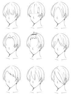 the different types of hair for anime character heads, drawn by hand in pencil on white paper